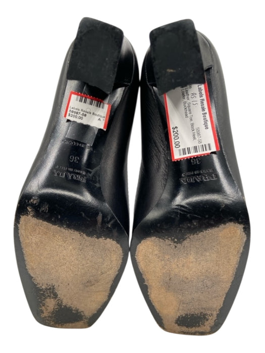 Prada Shoe Size 36 Black Leather Square Toe Block Heel Penny Loafer Pumps Black / 36