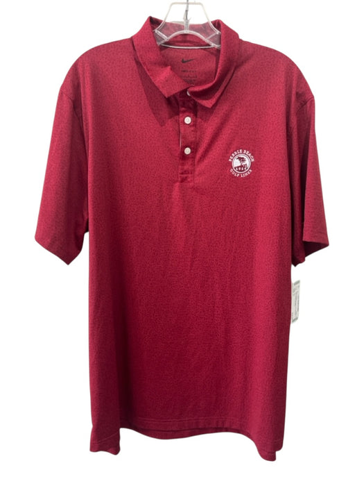 Nike Size L Red & White Polyester All Over Print Polo Men's Short Sleeve Red & White / L