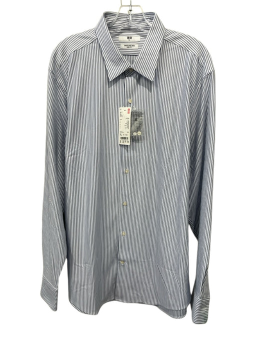 Uniqlo NWT Size XL White & Blue Polyester Striped Button Down Long Sleeve Shirt White & Blue / XL