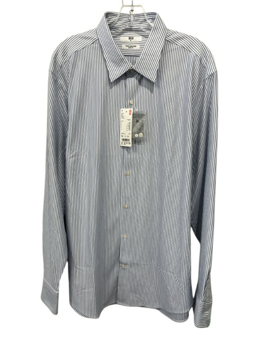 Uniqlo NWT Size XL White & Blue Polyester Striped Button Down Long Sleeve Shirt White & Blue / XL