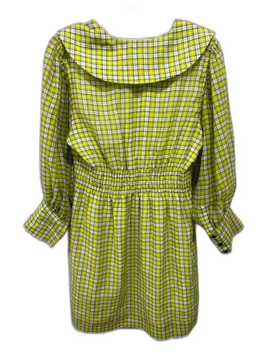 Ganni Size S / 38 Yellow, White, Black Polyester Blend Smocked Waist Band Dress Yellow, White, Black / S / 38