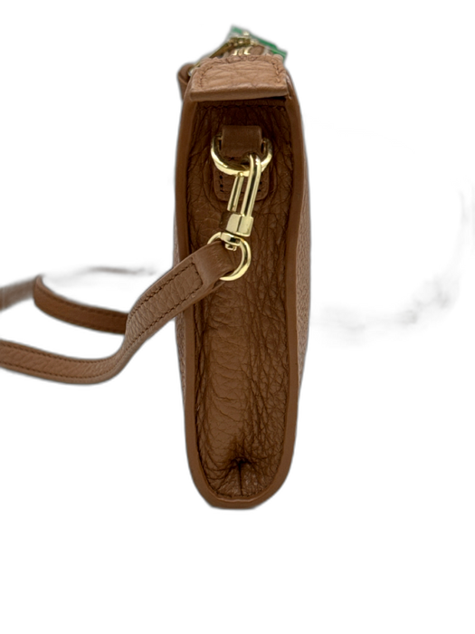 Tory Burch Brown Pebbled Leather Gold Tone Hardware Zip Top Logo Crossbody Bag Brown / S