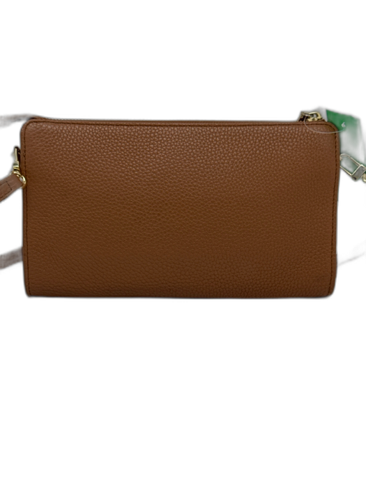 Tory Burch Brown Pebbled Leather Gold Tone Hardware Zip Top Logo Crossbody Bag Brown / S