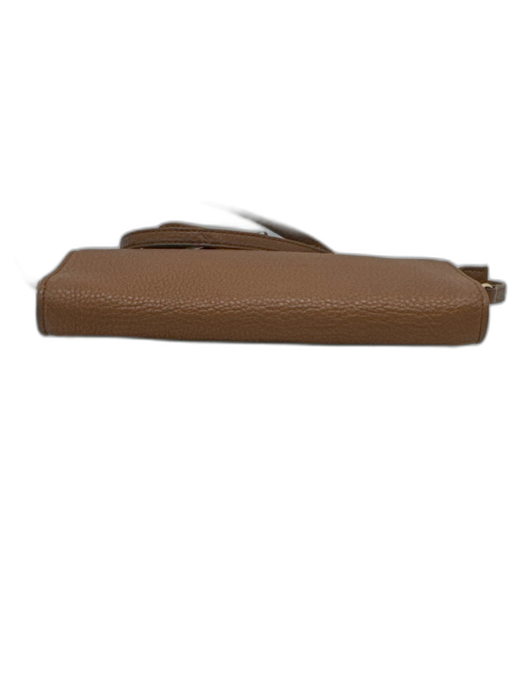 Tory Burch Brown Pebbled Leather Gold Tone Hardware Zip Top Logo Crossbody Bag Brown / S