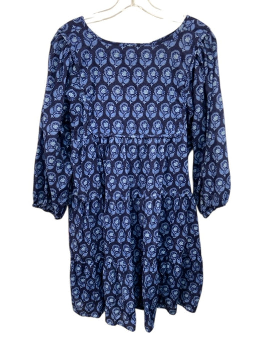 J Crew Size M Navy & Blue Cotton Puff 3/4 Sleeve Floral Print Tie Front Dress Navy & Blue / M