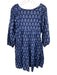 J Crew Size M Navy & Blue Cotton Puff 3/4 Sleeve Floral Print Tie Front Dress Navy & Blue / M