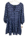J Crew Size M Navy & Blue Cotton Puff 3/4 Sleeve Floral Print Tie Front Dress Navy & Blue / M