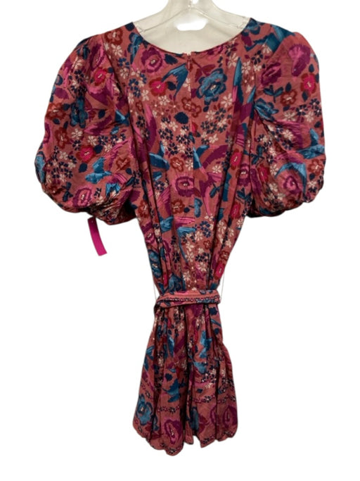 Farm Rio Size M Pink, Blue, Purple Cotton Short Puff Sleeve Floral Print Dress Pink, Blue, Purple / M
