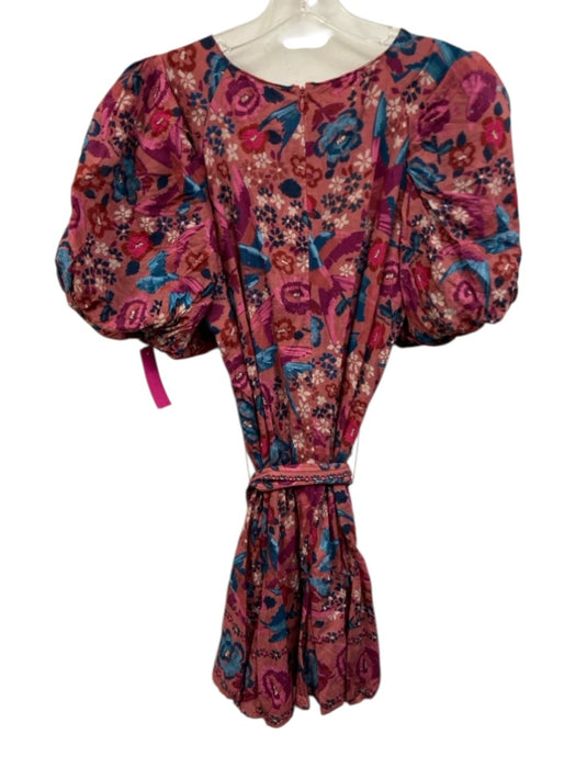 Farm Rio Size M Pink, Blue, Purple Cotton Short Puff Sleeve Floral Print Dress Pink, Blue, Purple / M
