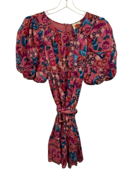 Farm Rio Size M Pink, Blue, Purple Cotton Short Puff Sleeve Floral Print Dress Pink, Blue, Purple / M