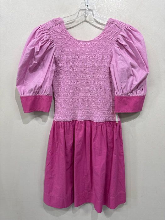 Ganni Size 38 Pink Cotton Color Block Short Sleeve Dress