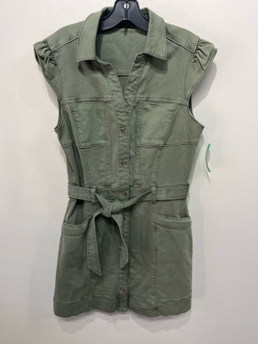 Paige Size 8 Olive Green Cotton & Rayon Button Up Sleeveless Collar Sash Dress