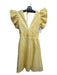 Monsoon and Beyond Size XS Yellow & White Cotton Tie Detail V Neck Ruffle Dress Yellow & White / XS