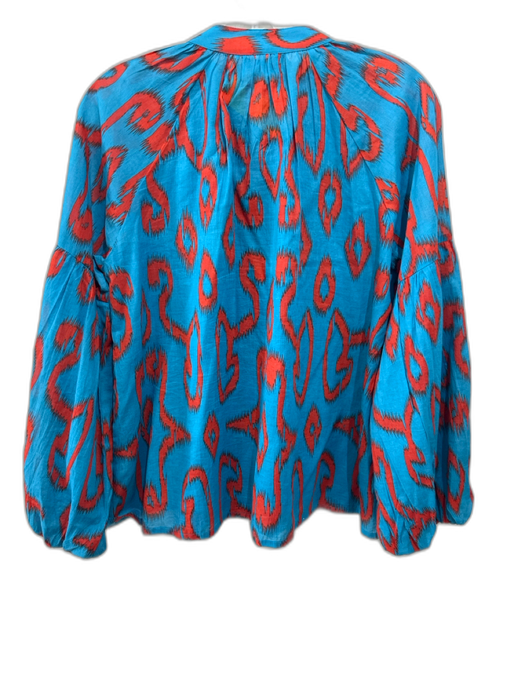 Olivia James Size XS Blue & Red Cotton Abstract Print Round Neck Button Top Blue & Red / XS