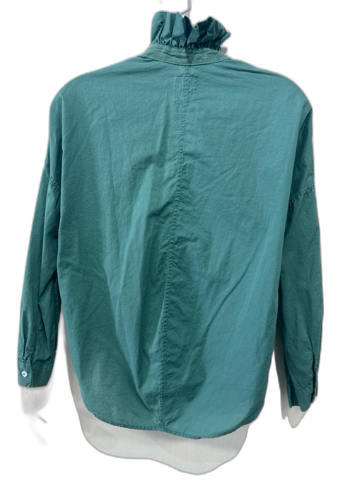 A Shirt Thing Size S Green Cotton V Neck Long Sleeve Ruffle Neck Top Green / S