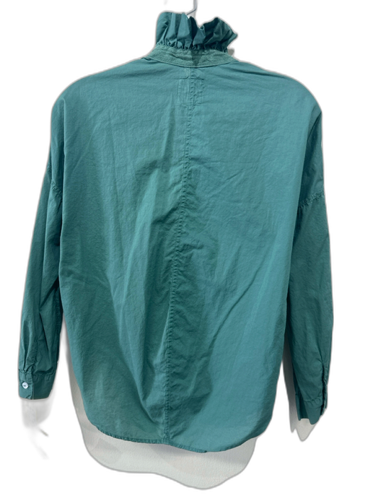 A Shirt Thing Size S Green Cotton V Neck Long Sleeve Ruffle Neck Top Green / S