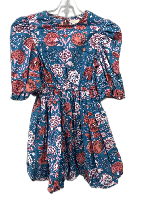 Sohana Size XS Blue & Multi Cotton floral print 3/4 puff sleeve Dress Blue & Multi / XS