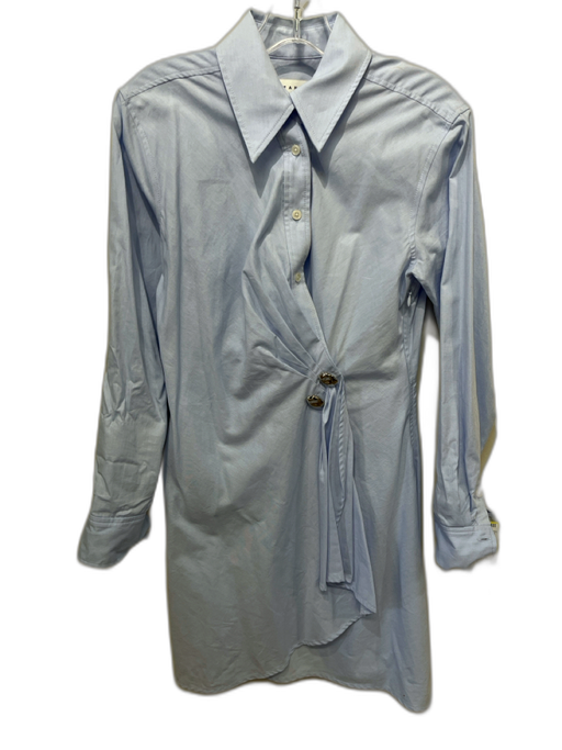 Tanya Taylor Size 0 Blue Cotton Button Front Cross Front Long Sleeve Dress Blue / 0