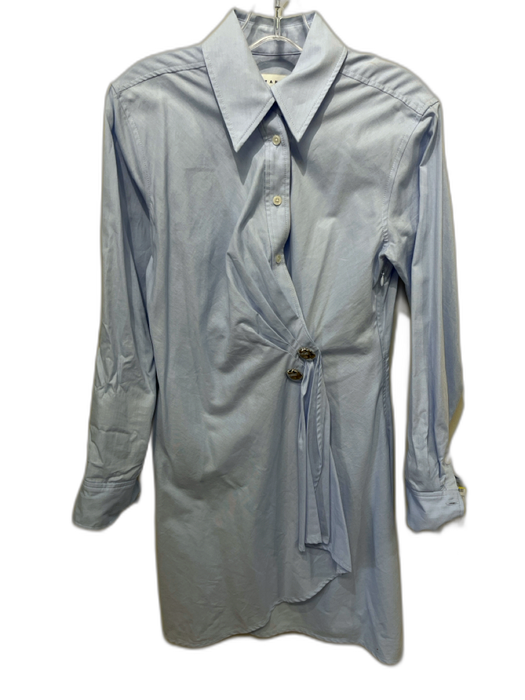Tanya Taylor Size 0 Blue Cotton Button Front Cross Front Long Sleeve Dress Blue / 0