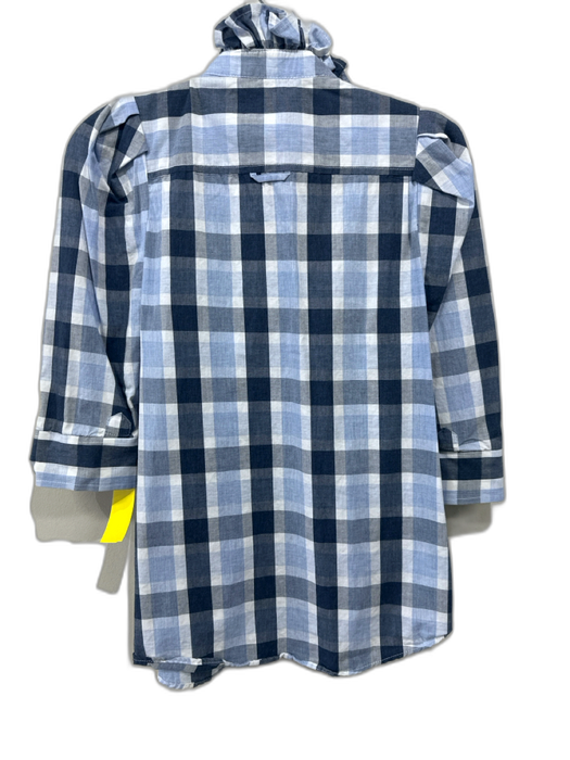 KMJ Size S Blue No Fabric Tag Plaid Button Front Ruffle Neck Patch Pocket Top Blue / S