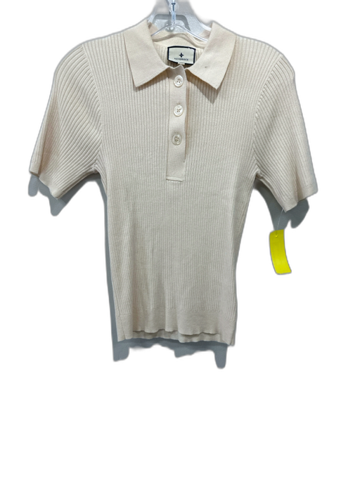 Tuckernuck Size S Cream Lyocell blend 1/4 Button Ribbed Collared Top Cream / S
