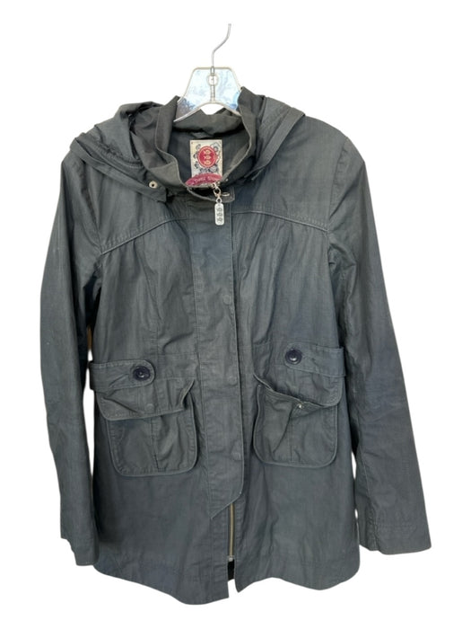 Size M Charcoal Cotton Blend Hood Full ZIp Cargo Pockets Coat Charcoal / M