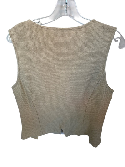 St. John Size 12 Tan & White Color Block Button Up Vest Tweed Top Tan & White / 12