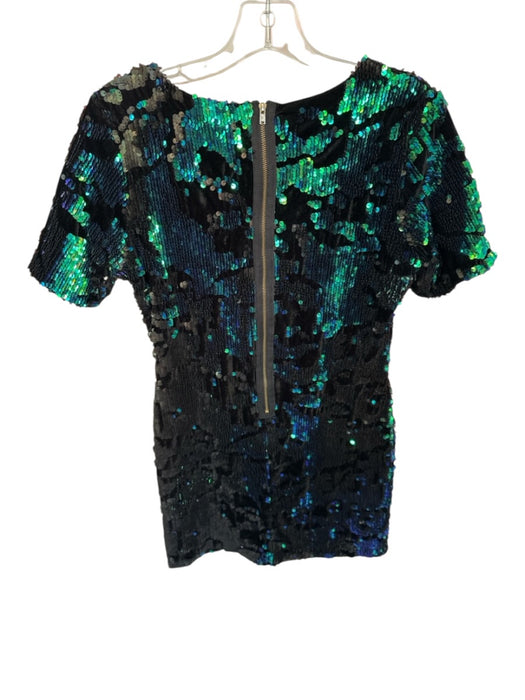 Topshop Size 8 Black & Green Polyester Blend Sequins chrome Mini Dress Black & Green / 8