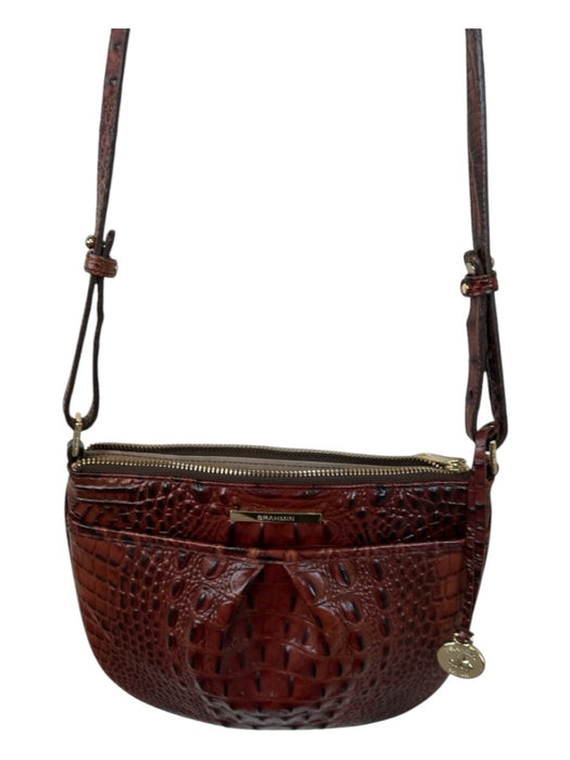 Brahmin Brown Leather Croc Embossed Crossbody GHW Bag Brown / S