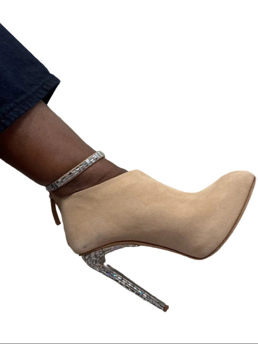 Giuseppe Zanotti Shoe Size 40 Nude & Silver Suede Crystal Embellishments Booties