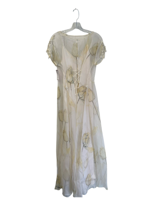 Carol Peretz Size 8 Creme Silk Round Neck Sheer Floral Print floor length Gown Creme / 8