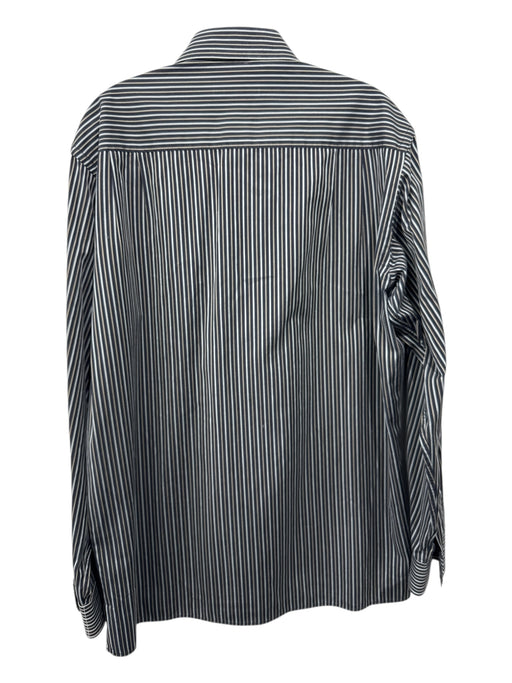 Zegna Size L Navy & Blue Cotton Striped Button Up Men's Long Sleeve Shirt Navy & Blue / L