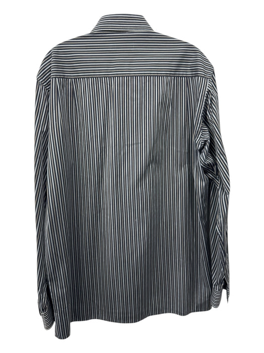 Zegna Size L Navy & Blue Cotton Striped Button Up Men's Long Sleeve Shirt Navy & Blue / L