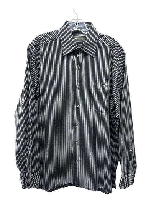 Zegna Size L Navy & Blue Cotton Striped Button Up Men's Long Sleeve Shirt Navy & Blue / L