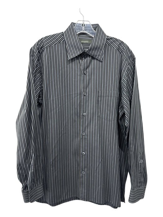 Zegna Size L Navy & Blue Cotton Striped Button Up Men's Long Sleeve Shirt Navy & Blue / L