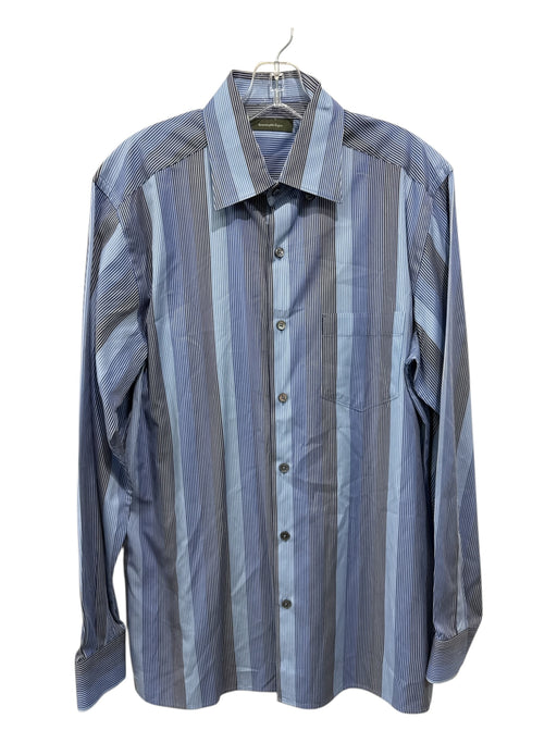 Zegna Size L Blue & White Cotton Striped Button up Men's Long Sleeve Shirt Blue & White / L