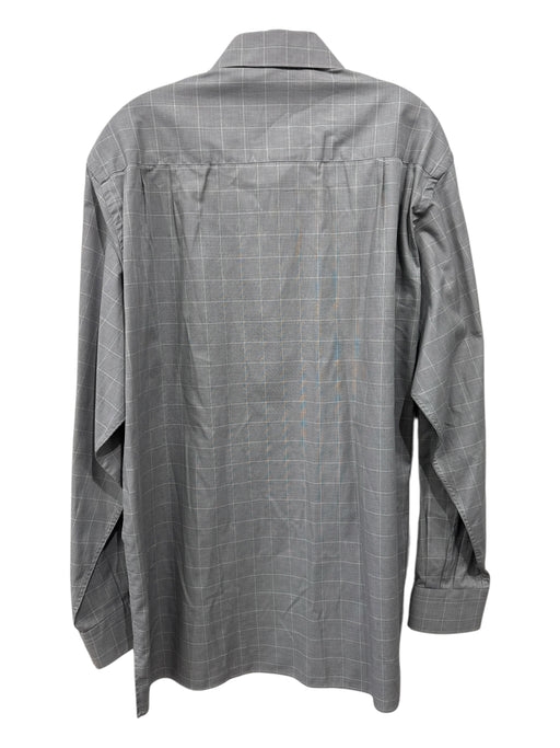 Zegna Size L Gray & White Cotton Plaid Button up Men's Long Sleeve Shirt Gray & White / L