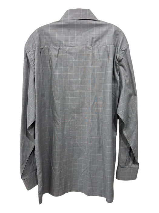 Zegna Size L Gray & White Cotton Plaid Button up Men's Long Sleeve Shirt Gray & White / L