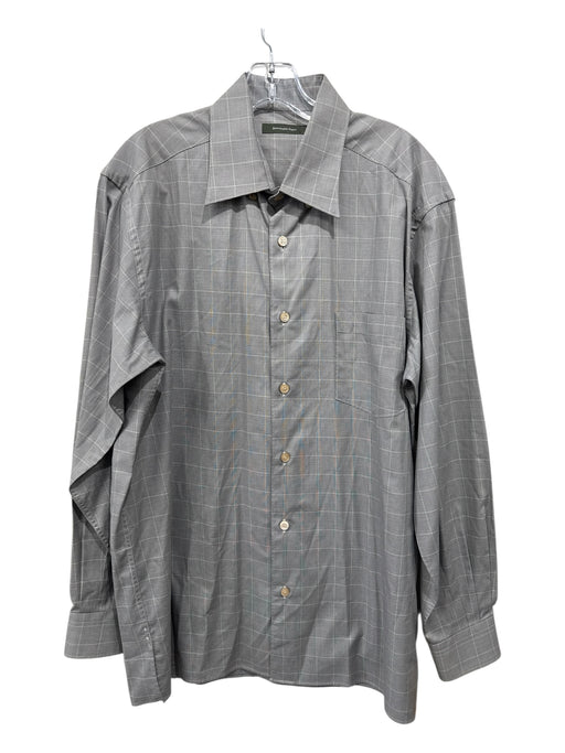 Zegna Size L Gray & White Cotton Plaid Button up Men's Long Sleeve Shirt Gray & White / L