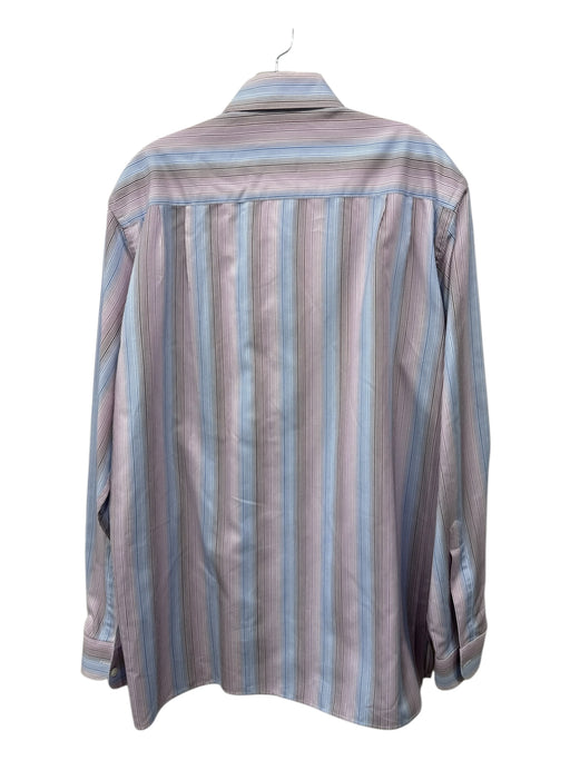Zegna Size L Blue & Pink Cotton Striped Button Up Men's Long Sleeve Shirt Blue & Pink / L