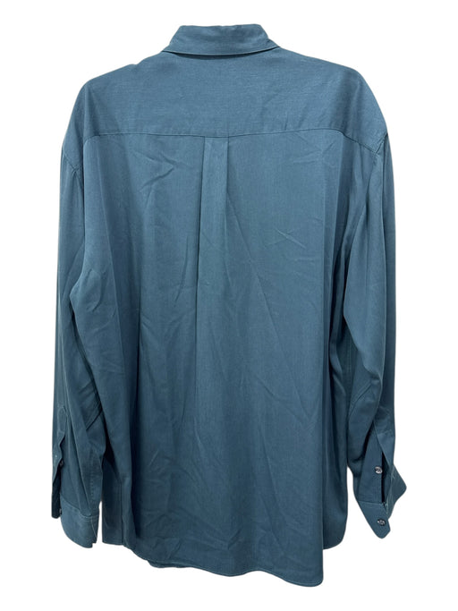 Zanella Size L Blue Cotton Solid Button Up Men's Long Sleeve Shirt Blue / L