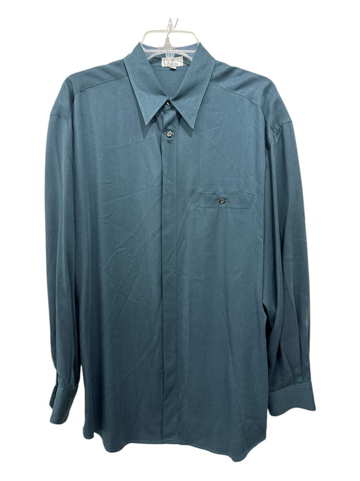 Zanella Size L Blue Cotton Solid Button Up Men's Long Sleeve Shirt Blue / L