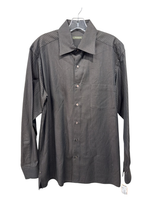 Zegna Size L Brown Cotton Striped Button up Men's Long Sleeve Shirt Brown / L