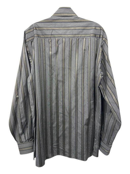 Zegna Size L Green & Black Cotton Striped Button up Men's Long Sleeve Shirt Green & Black / L