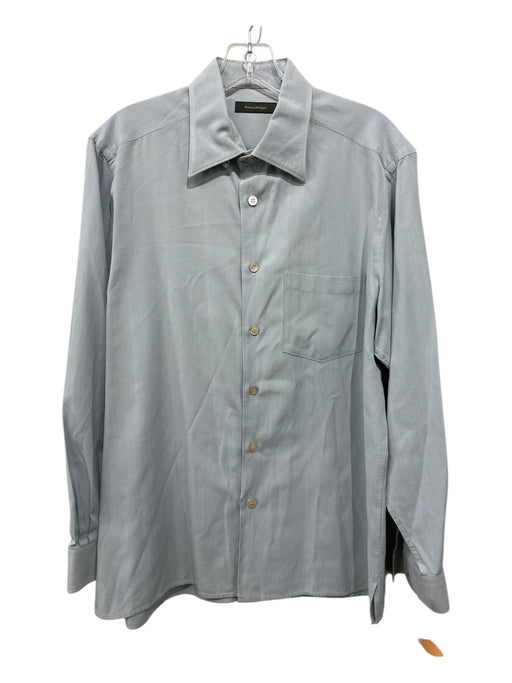 Zegna Size L Light blue Cotton Herringbone Button up Men's Long Sleeve Shirt Light blue / L