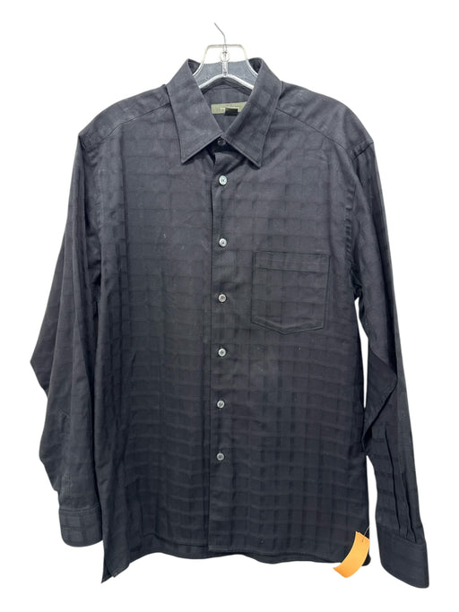 Zegna Size L Black Cotton Plaid Button Up Men's Long Sleeve Shirt Black / L