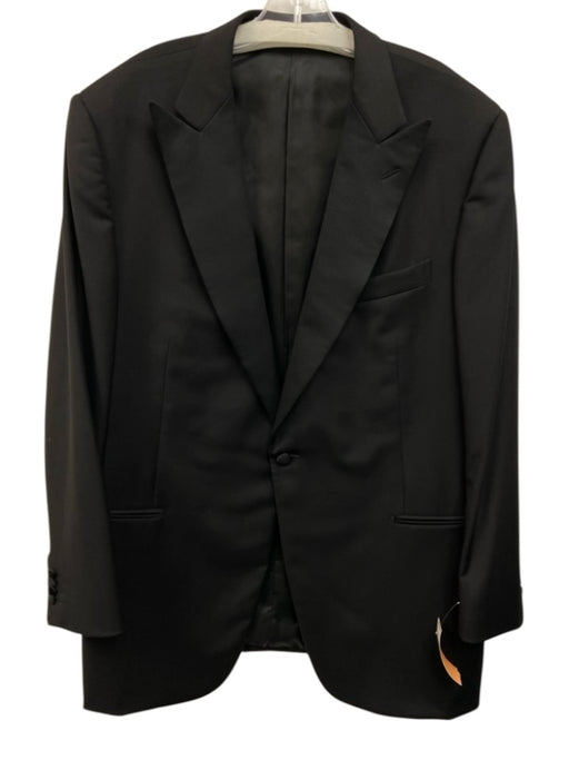 Zegna Black Wool Solid Peak Lapel Tuxedo Men's Suit Black / 58