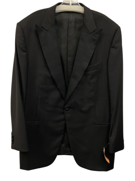 Zegna Black Wool Solid Peak Lapel Tuxedo Men's Suit Black / 58