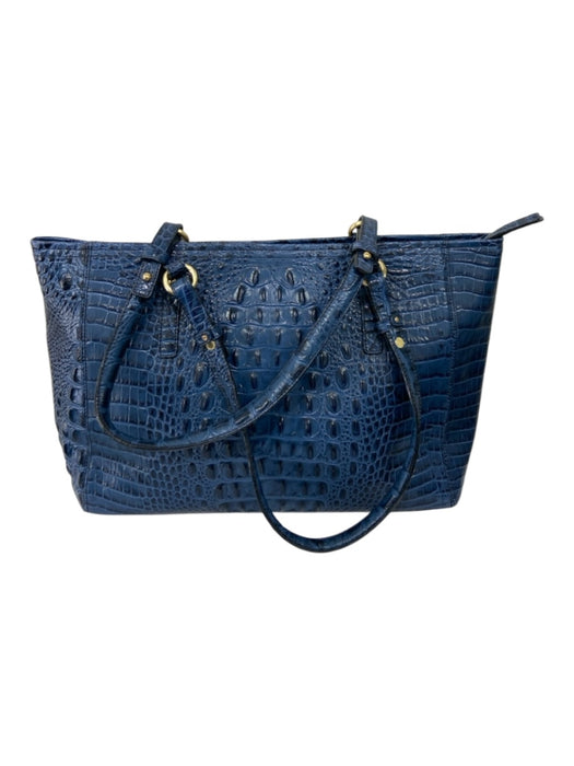 Brahmin Teal Blue Leather Croc Embossed Goldtone Hardware Zip closure Bag Teal Blue