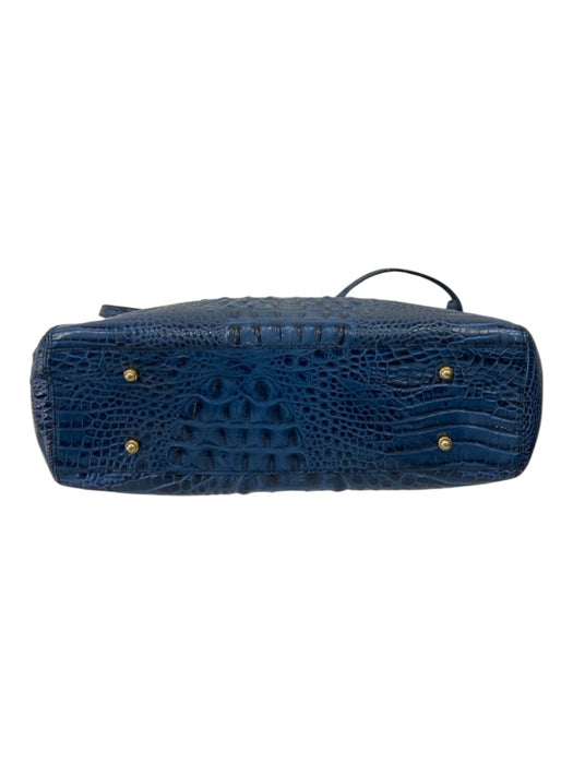 Brahmin Teal Blue Leather Croc Embossed Goldtone Hardware Zip closure Bag Teal Blue